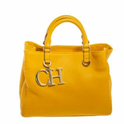 Carolina Herrera Yellow Leather Charm Tote Women