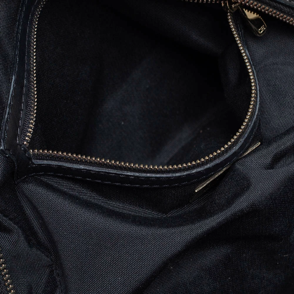 Carolina Herrera Black Leather and Suede Embossed Logo Shoulder Bag Women