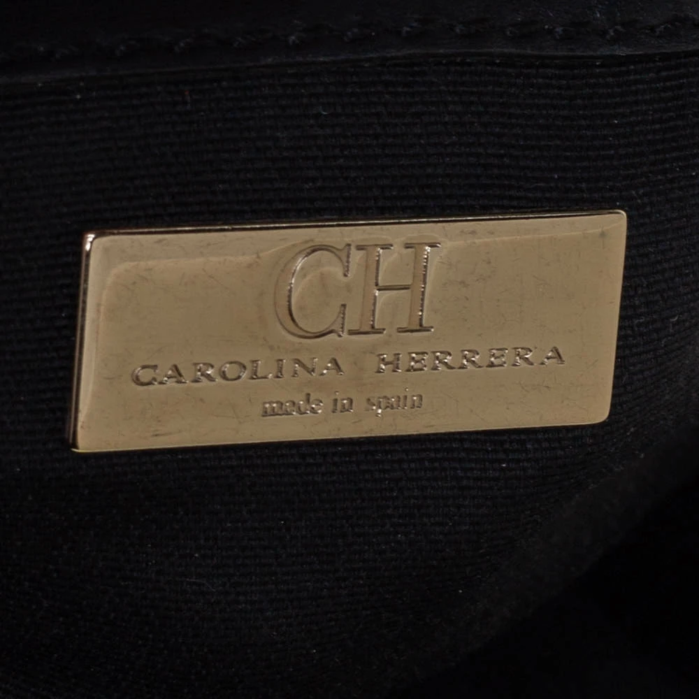Carolina Herrera Black Leather and Suede Embossed Logo Shoulder Bag Women