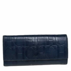 Carolina Herrera Blue Monogram Leather Continental Wallet Women