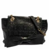 Carolina Herrera Black Monogram Leather Audrey Shoulder Bag Women