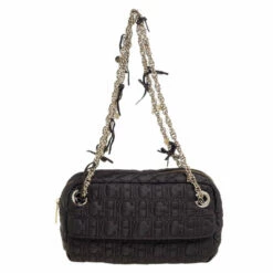 Carolina Herrera Dark Brown Quilted Nylon Chain Shoulder Bag Women