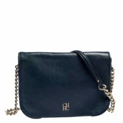 Carolina Herrera Blue Leather New Baltazar Flap Shoulder Bag Women