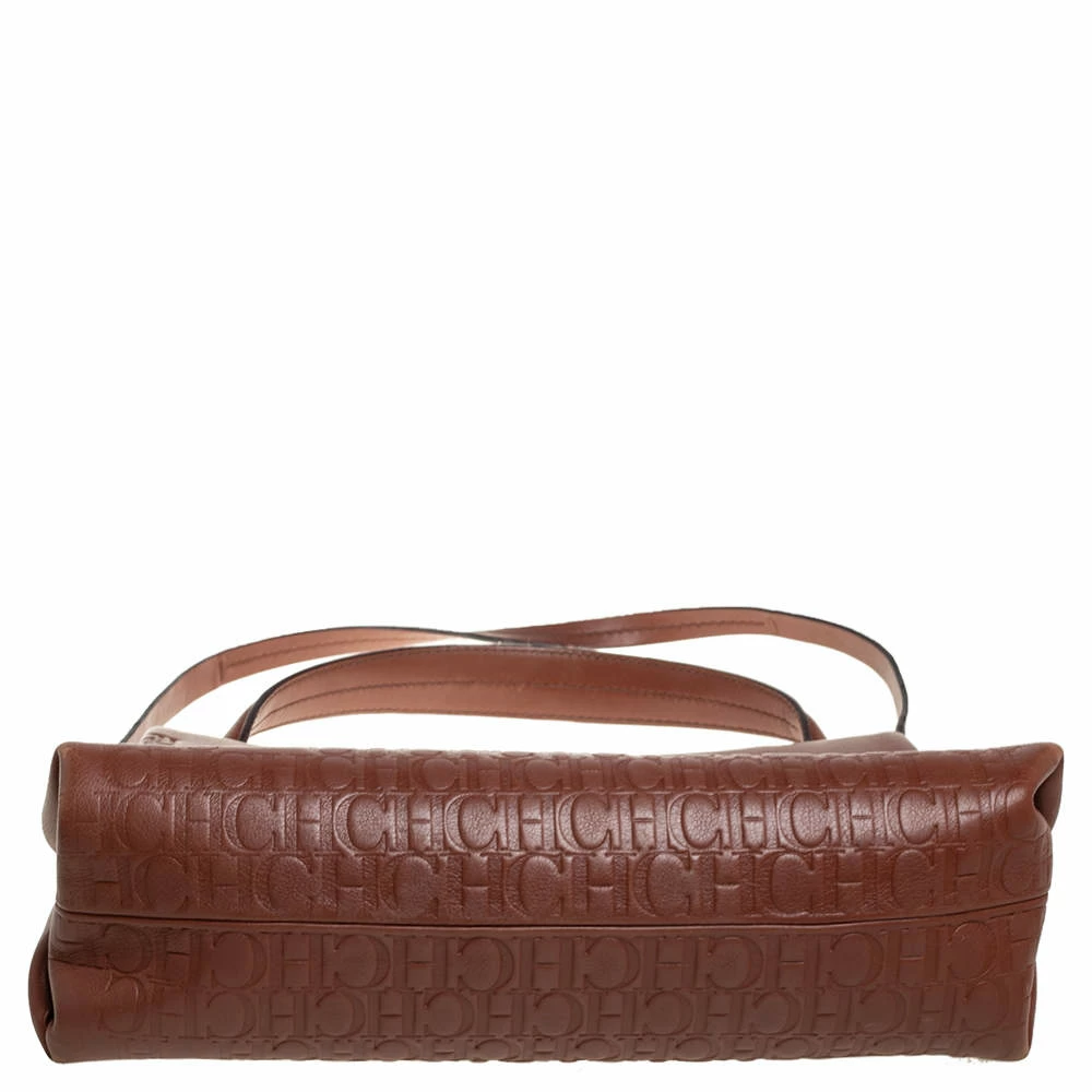 Carolina Herrera Brown Embossed Leather Top Handle Bag Women
