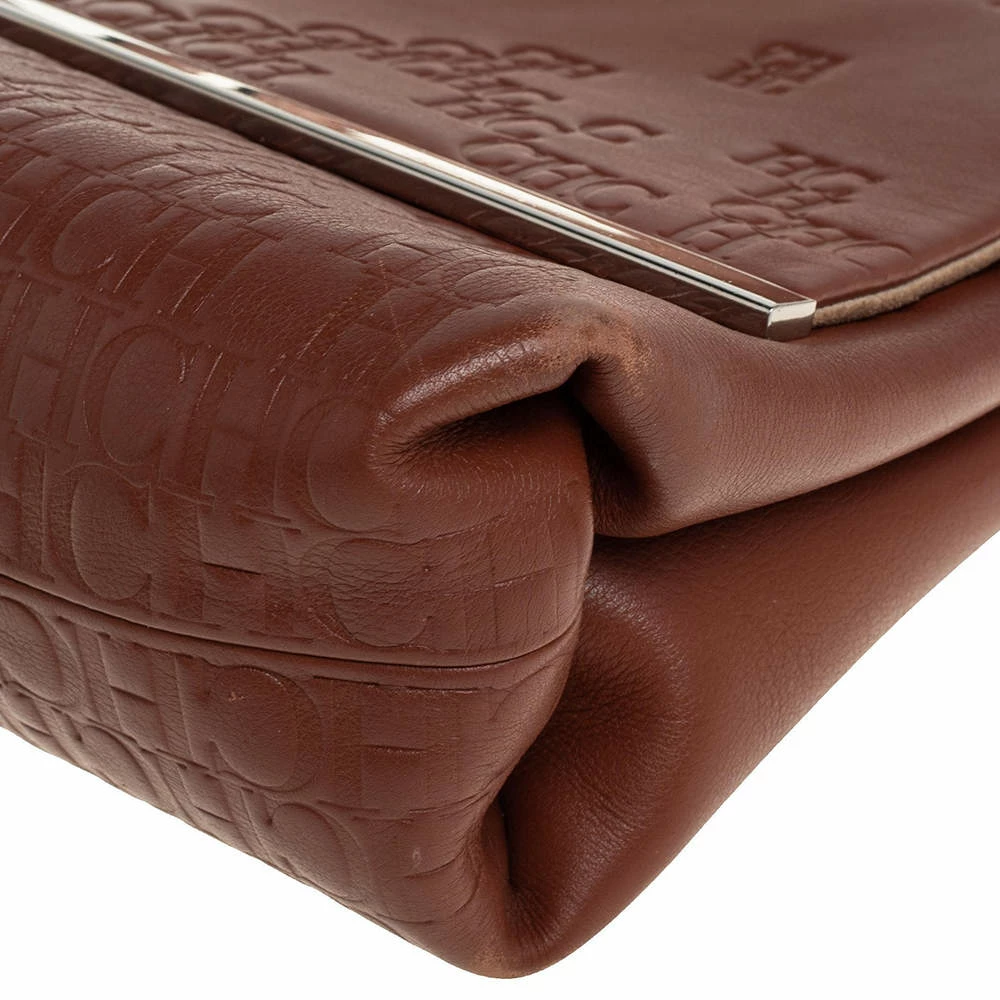 Carolina Herrera Brown Embossed Leather Top Handle Bag Women