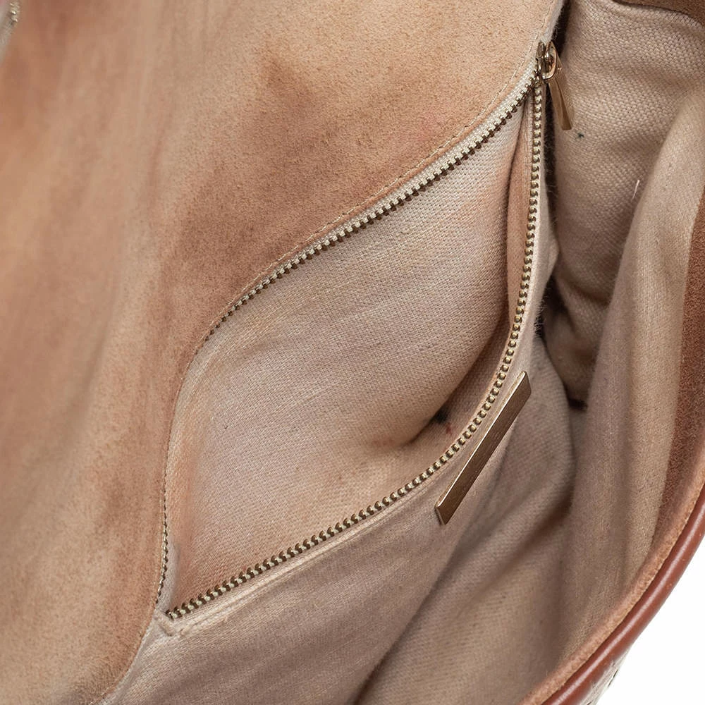 Carolina Herrera Brown Embossed Leather Top Handle Bag Women