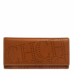 Carolina Herrera Brown Logo Leather Gigi Trifold Long Wallet Women