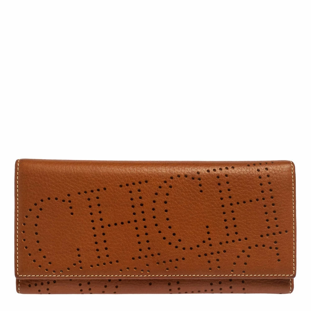Carolina Herrera Brown Logo Leather Gigi Trifold Long Wallet Women