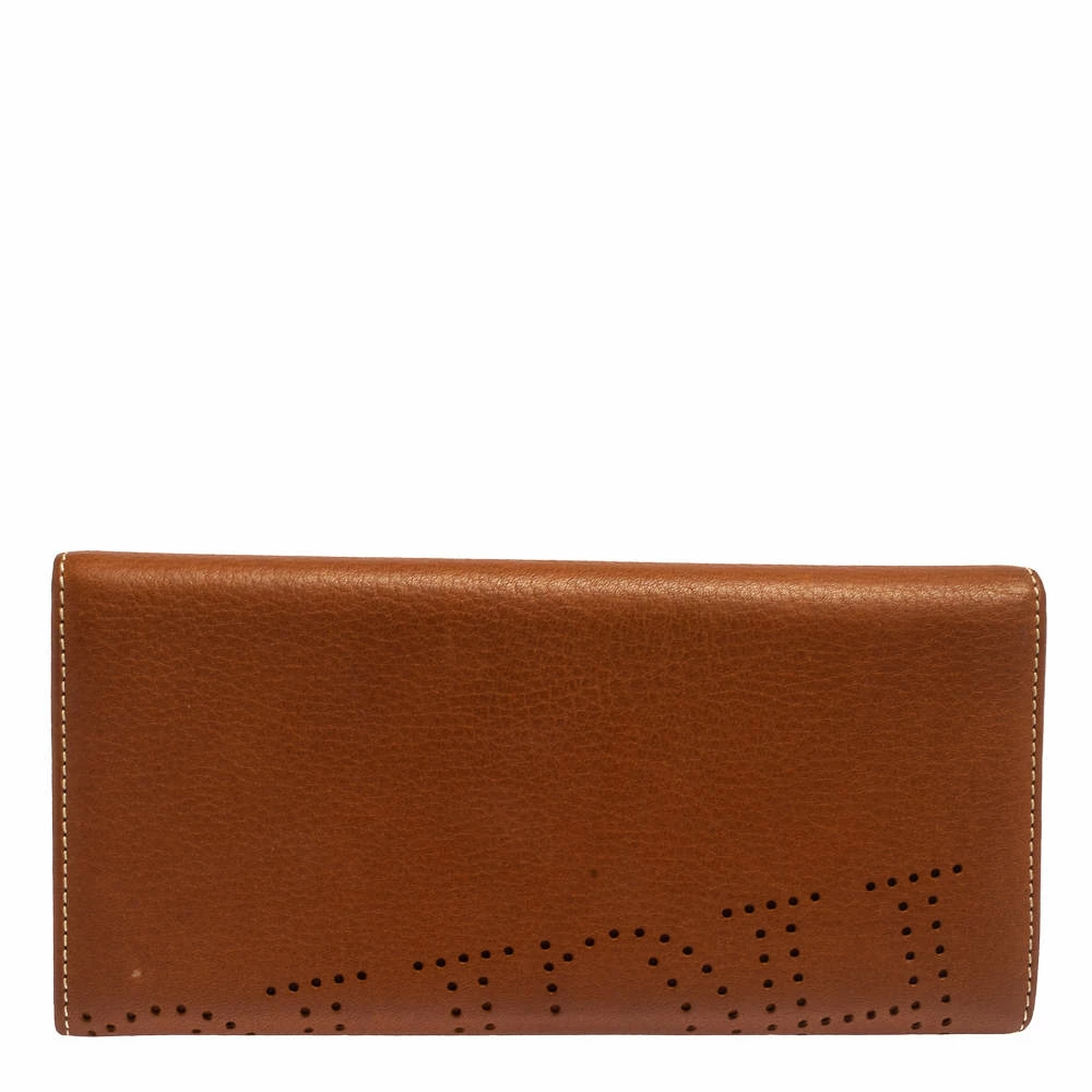 Carolina Herrera Brown Logo Leather Gigi Trifold Long Wallet Women