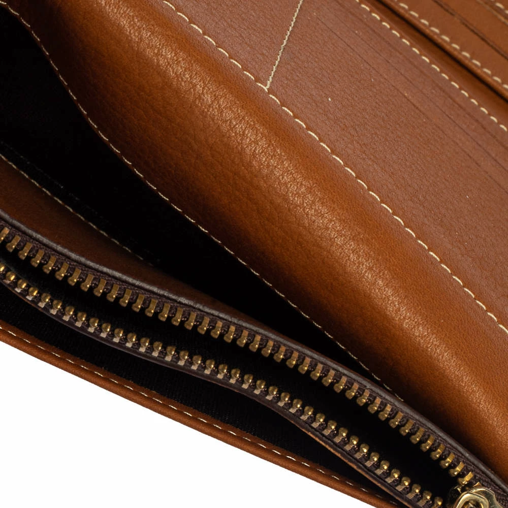 Carolina Herrera Brown Logo Leather Gigi Trifold Long Wallet Women