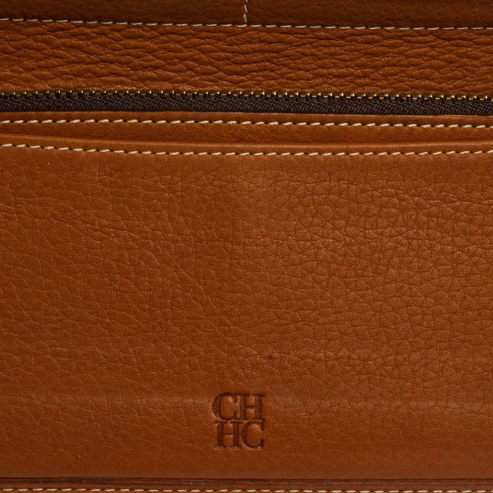 Carolina Herrera Brown Logo Leather Gigi Trifold Long Wallet Women