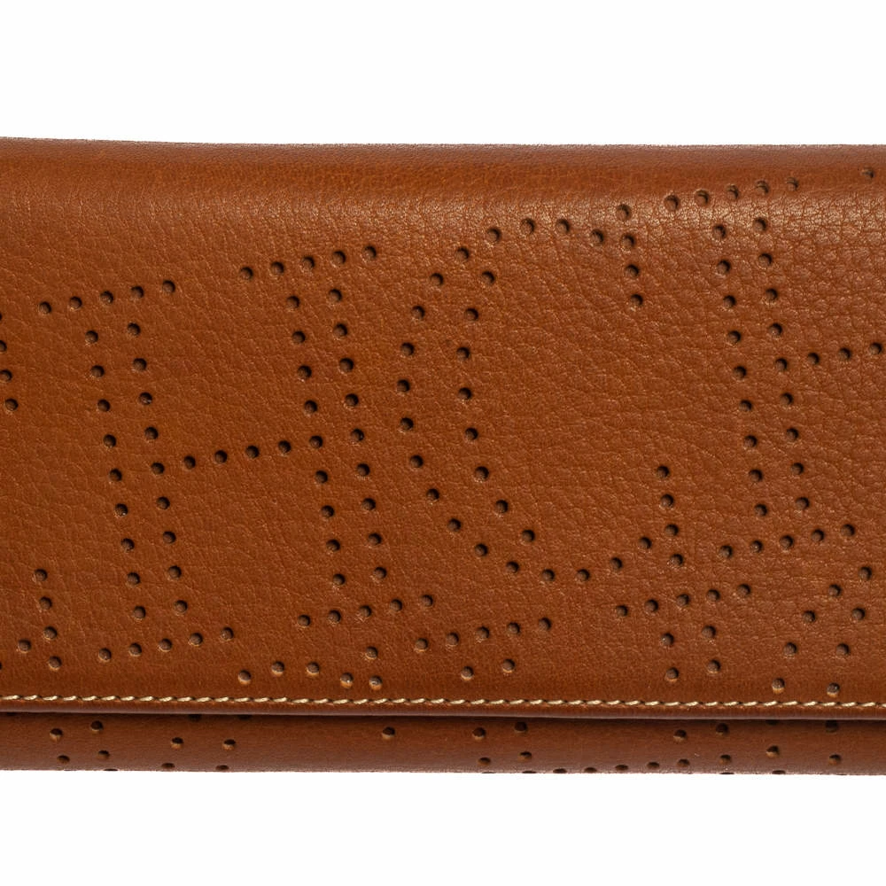 Carolina Herrera Brown Logo Leather Gigi Trifold Long Wallet Women