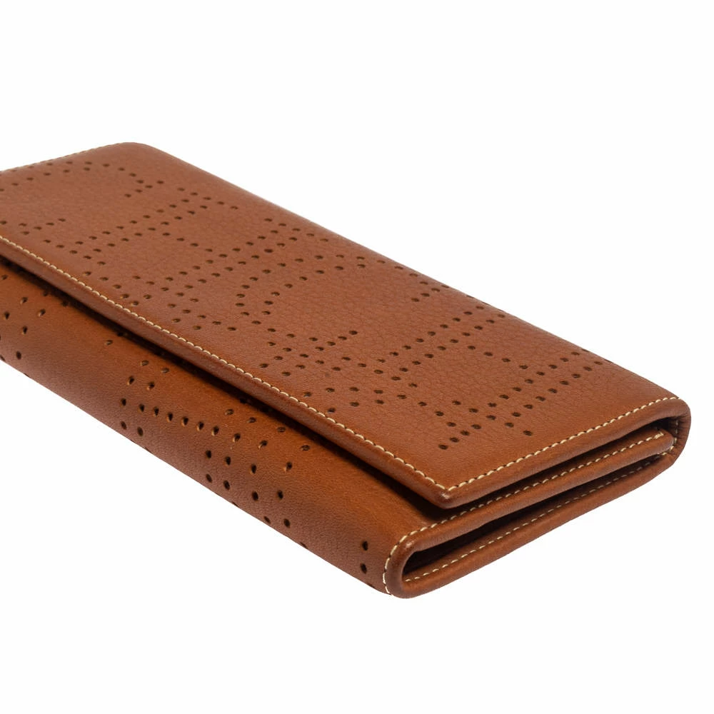 Carolina Herrera Brown Logo Leather Gigi Trifold Long Wallet Women