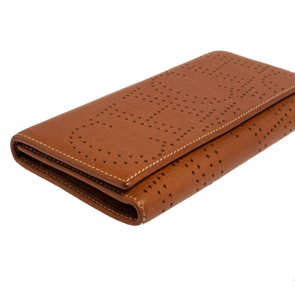 Carolina Herrera Brown Logo Leather Gigi Trifold Long Wallet Women