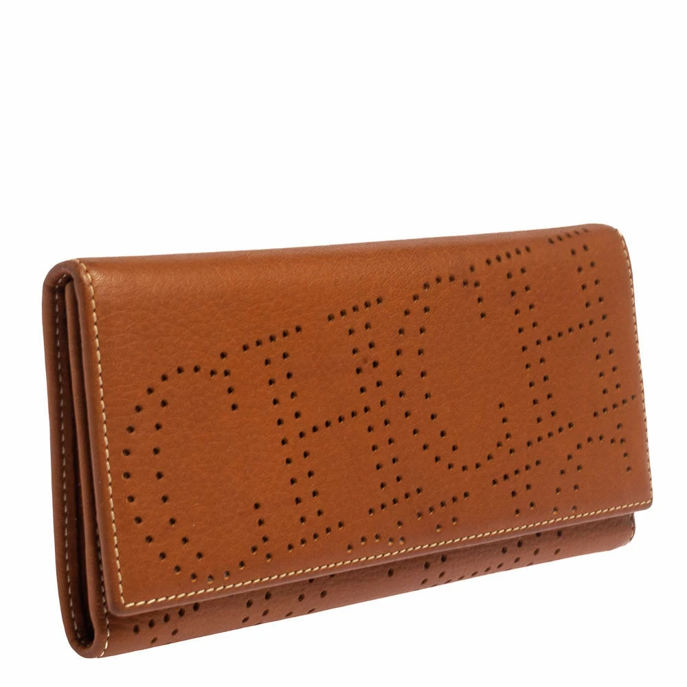 Carolina Herrera Brown Logo Leather Gigi Trifold Long Wallet Women