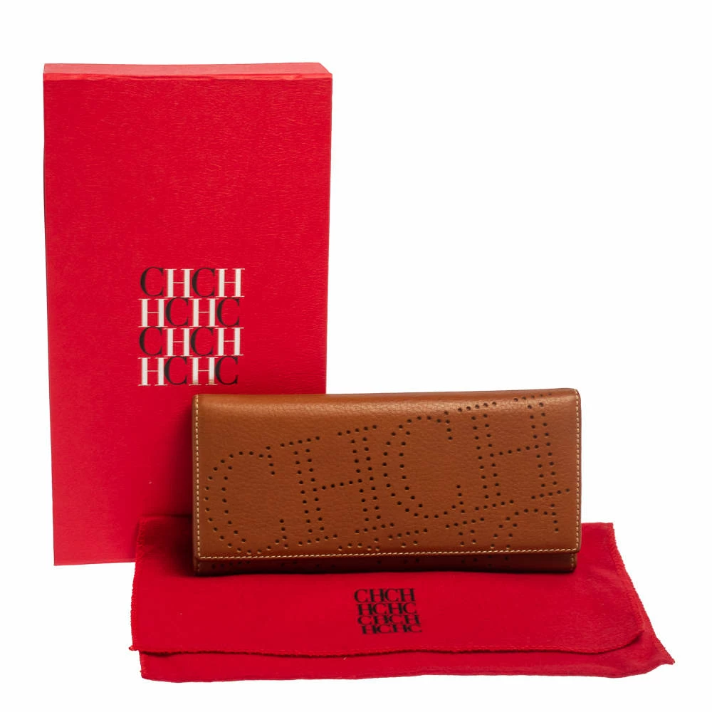 Carolina Herrera Brown Logo Leather Gigi Trifold Long Wallet Women