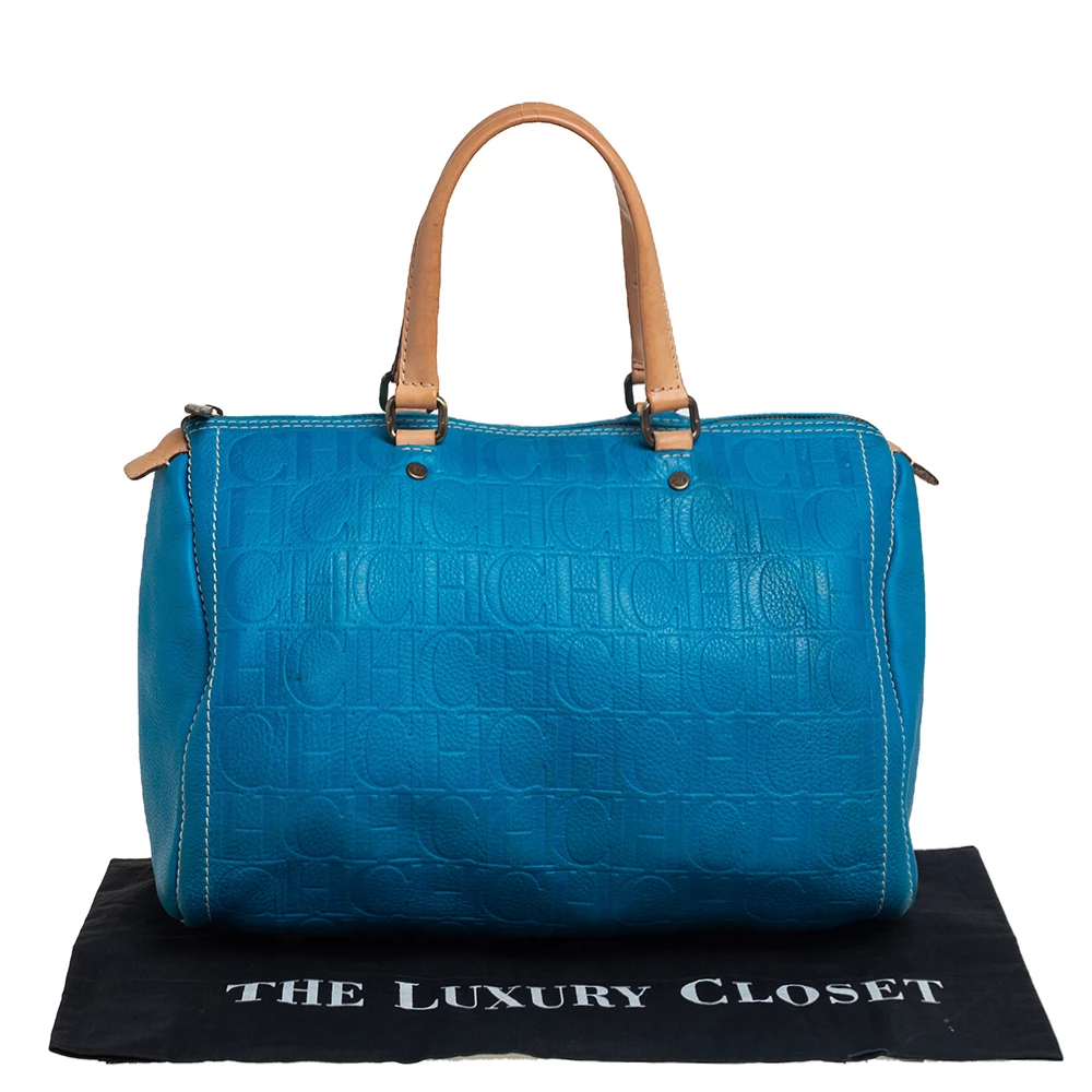 Carolina Herrera Turquoise Monogram Leather large Andy Boston Bag Women - Blue
