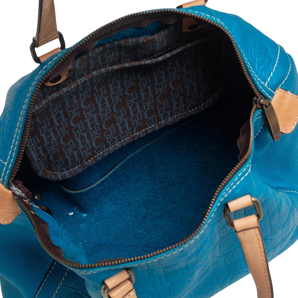 Carolina Herrera Turquoise Monogram Leather large Andy Boston Bag Women - Blue