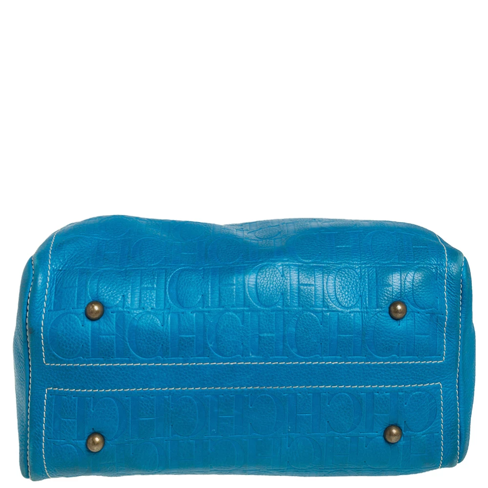 Carolina Herrera Turquoise Monogram Leather large Andy Boston Bag Women - Blue