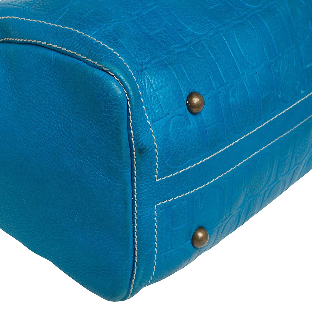 Carolina Herrera Turquoise Monogram Leather large Andy Boston Bag Women - Blue