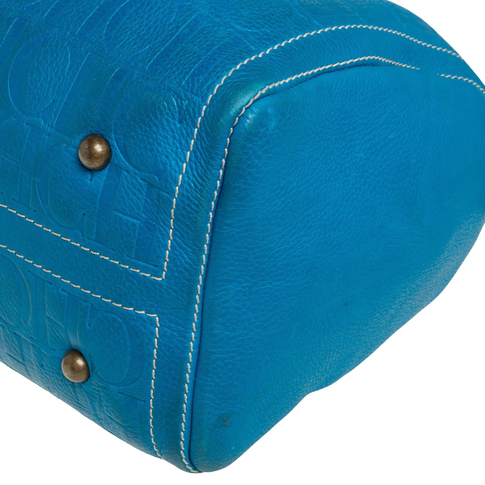 Carolina Herrera Turquoise Monogram Leather large Andy Boston Bag Women - Blue