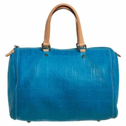 Carolina Herrera Turquoise Monogram Leather Large Andy Boston Bag Women - Blue