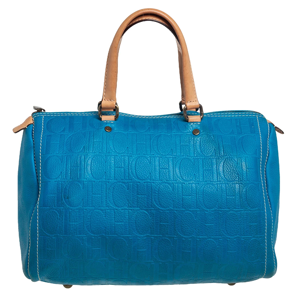 Carolina Herrera Turquoise Monogram Leather large Andy Boston Bag Women - Blue