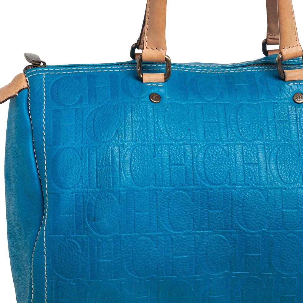 Carolina Herrera Turquoise Monogram Leather large Andy Boston Bag Women - Blue