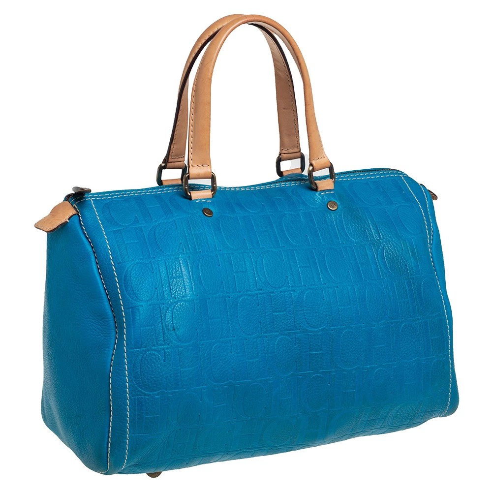 Carolina Herrera Turquoise Monogram Leather large Andy Boston Bag Women - Blue
