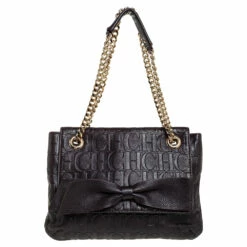 Carolina Herrera Dark Brown Monogram Leather Audrey Shoulder Bag Women