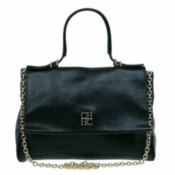 Carolina Herrera Black Leather Minueto Flap Bag Women