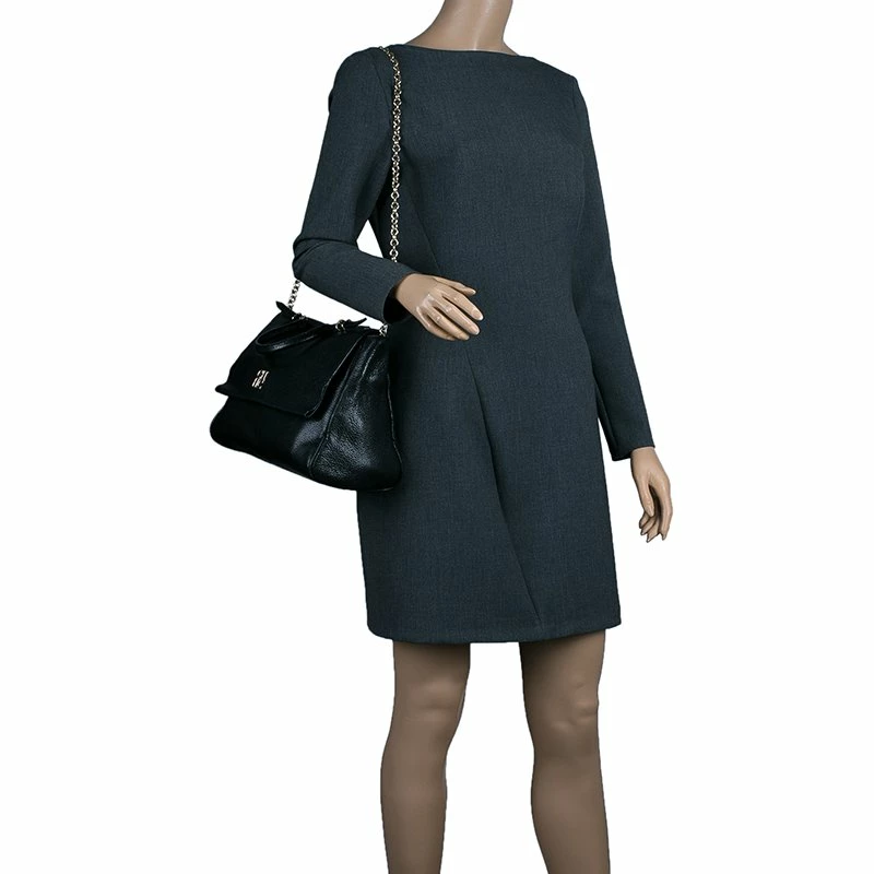 Carolina Herrera Black Leather Minueto Flap Bag Women