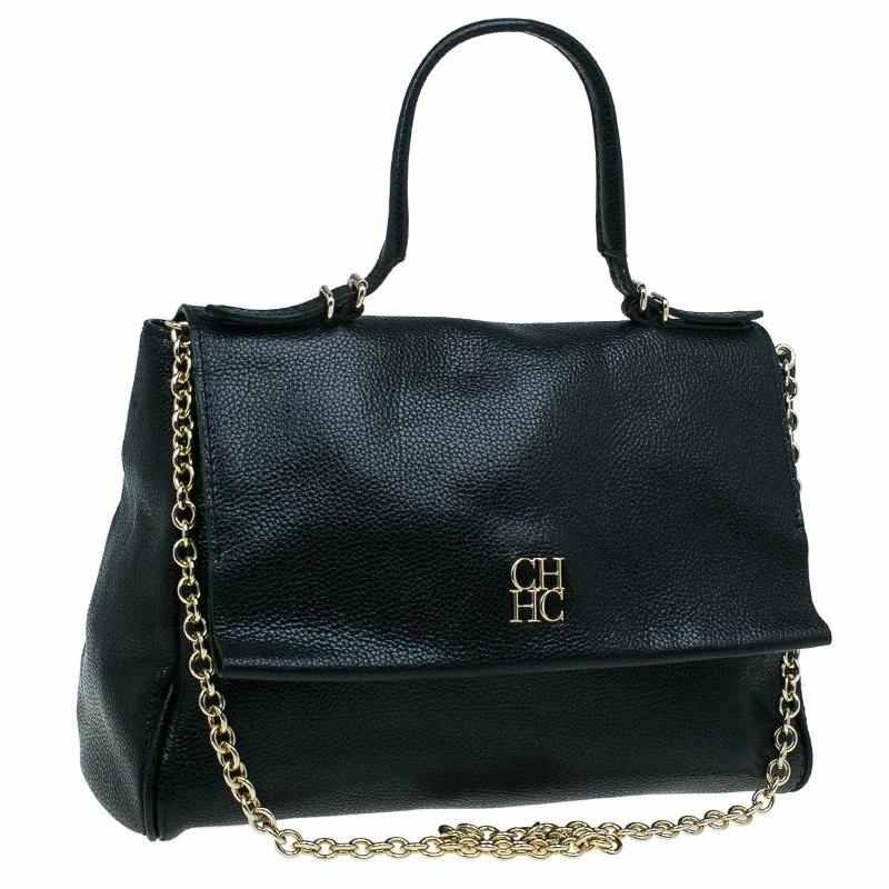 Carolina Herrera Black Leather Minueto Flap Bag Women