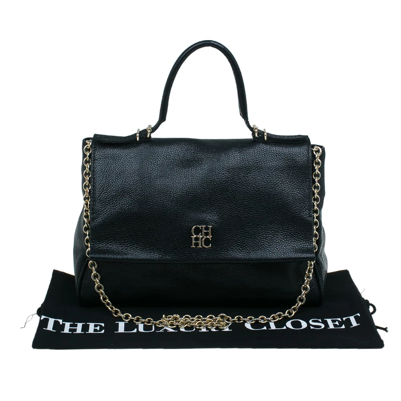 Carolina Herrera Black Leather Minueto Flap Bag Women