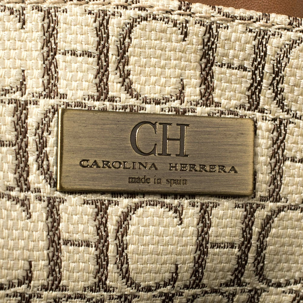 Carolina Herrera Beige/Brown Monogram Coated Canvas and Leather Charm Tote Women