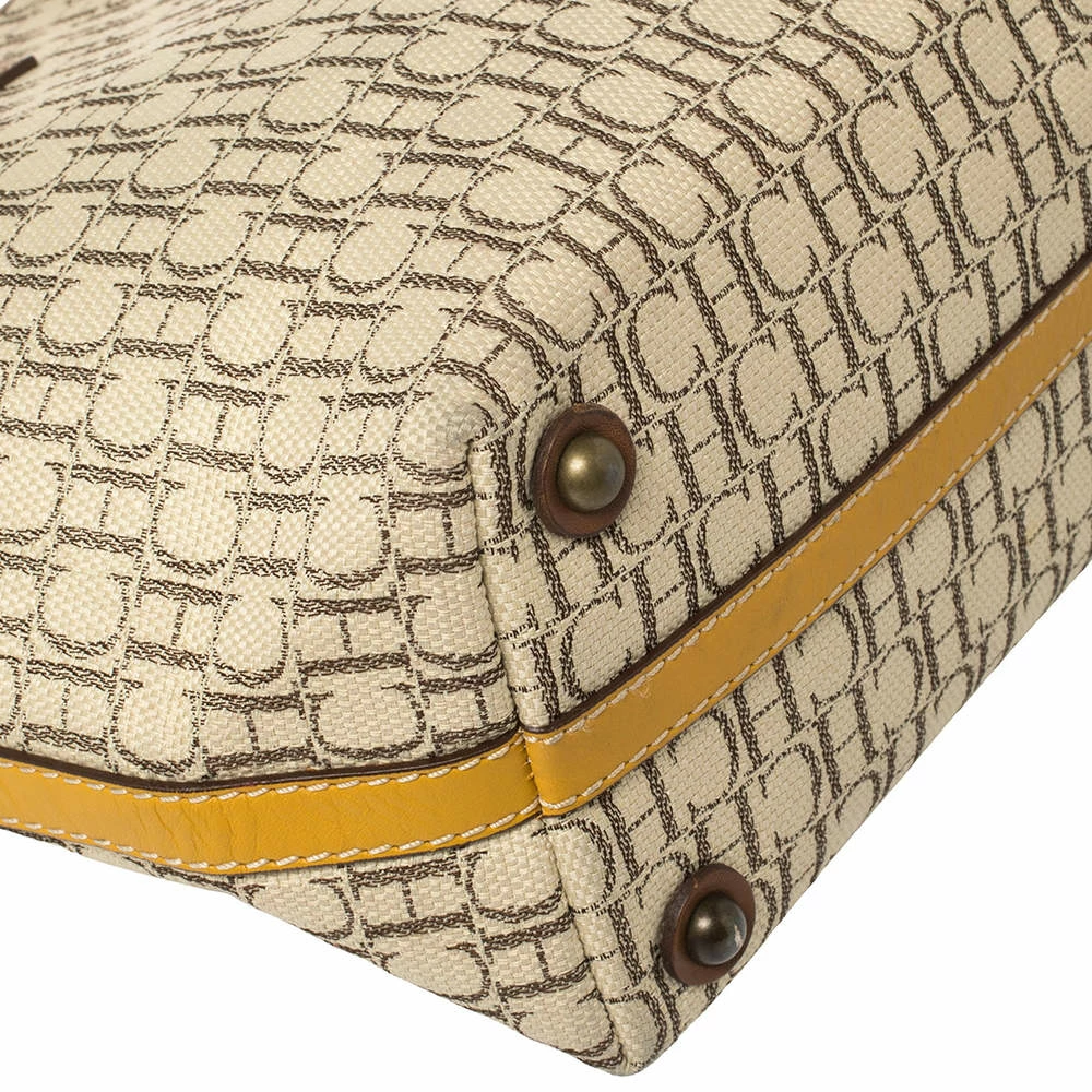 Carolina Herrera Beige/Brown Monogram Coated Canvas and Leather Charm Tote Women