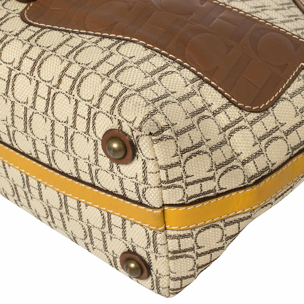 Carolina Herrera Beige/Brown Monogram Coated Canvas and Leather Charm Tote Women