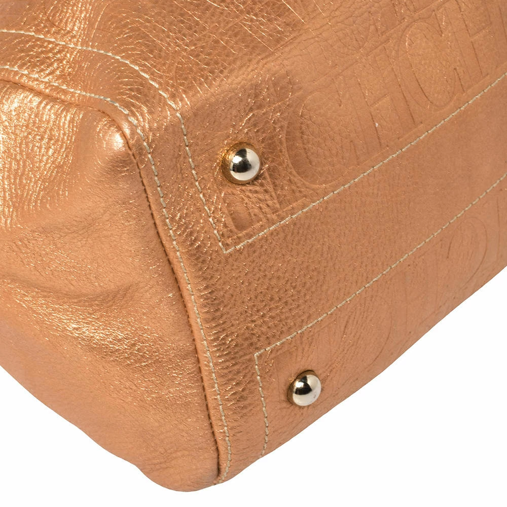 Carolina Herrera Metallic Rose Gold Embossed Leather Andy Boston Bag Women