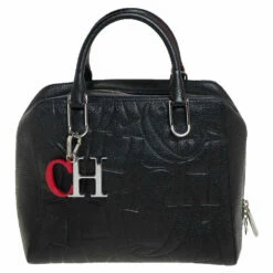Carolina Herrera Black Embossed Leather Duke Satchel Women