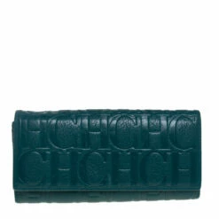 Carolina Herrera Green Embossed Leather Continental Wallet Women