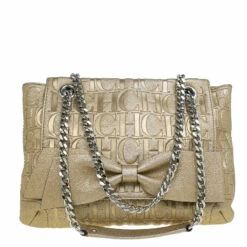 Carolina Herrera Gold Monogram Leather Audrey Shoulder Bag Women