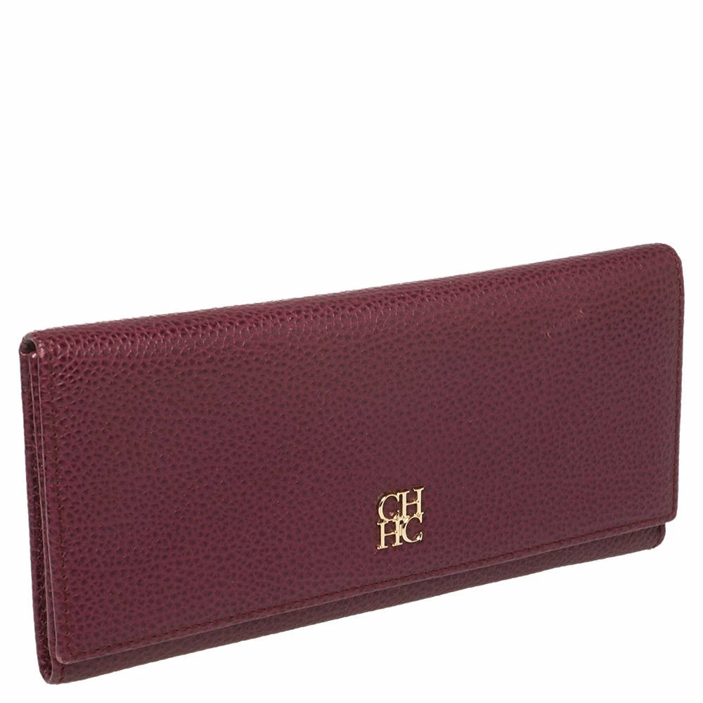 Carolina Herrera Burgundy Leather Flap Continental Wallet Women