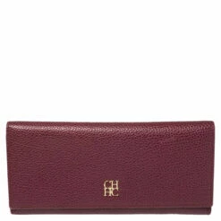 Carolina Herrera Burgundy Leather Flap Continental Wallet Women