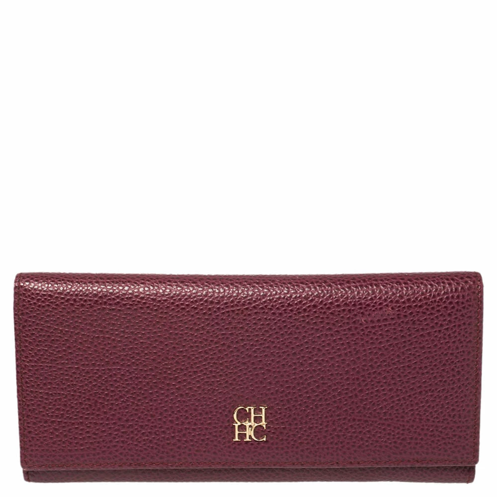Carolina Herrera Burgundy Leather Flap Continental Wallet Women