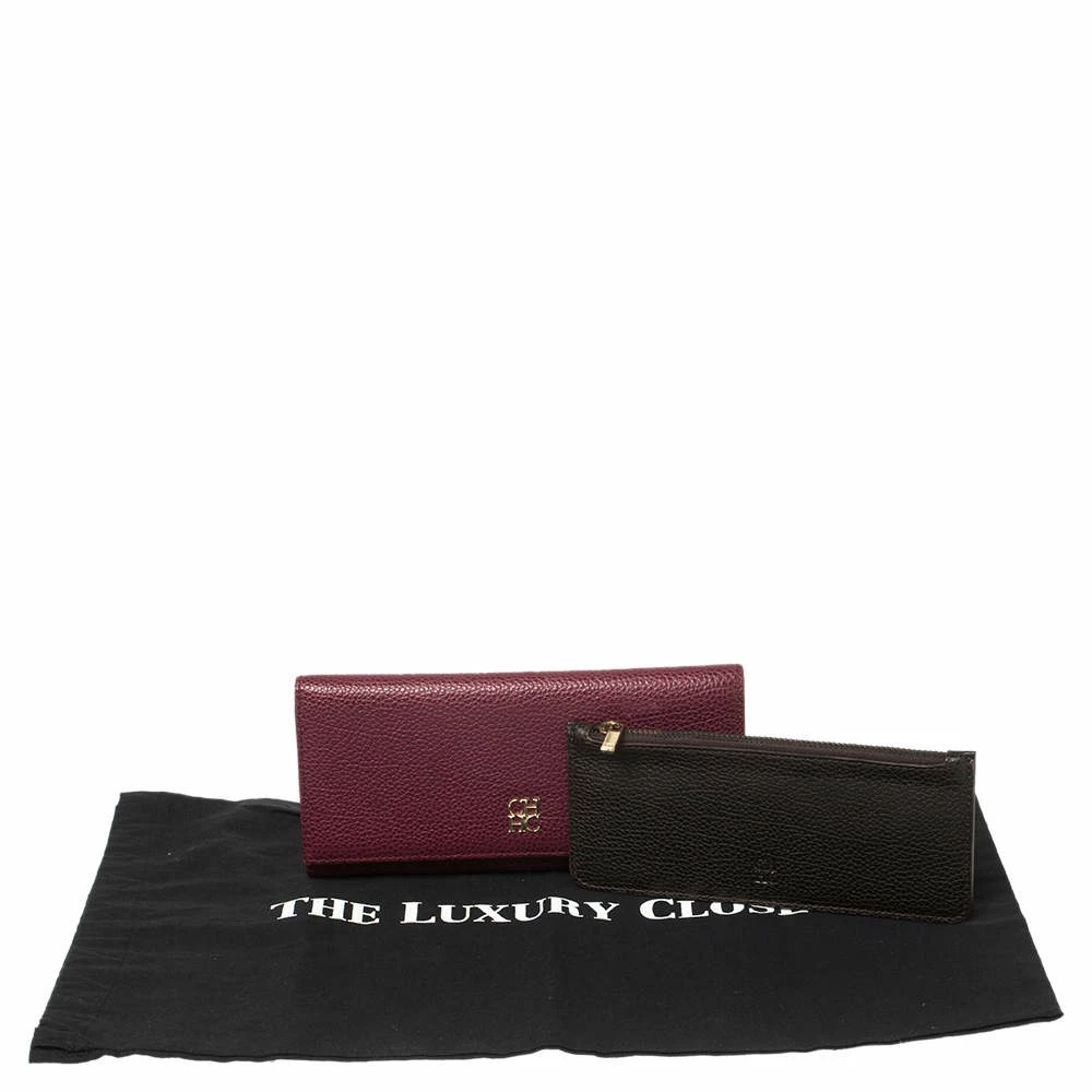 Carolina Herrera Burgundy Leather Flap Continental Wallet Women