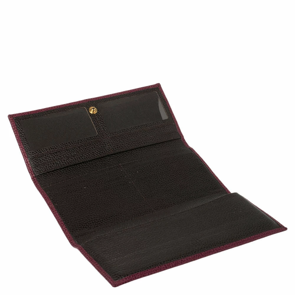 Carolina Herrera Burgundy Leather Flap Continental Wallet Women