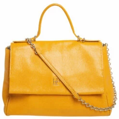 Carolina Herrera Yellow Leather Minuetto Flap Top Handle Bag Women