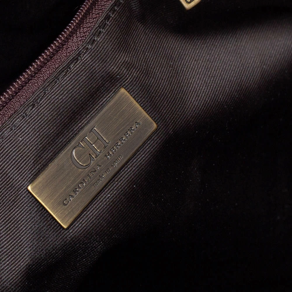 Carolina Herrera Beige/Dark Brown Monorgam Fabric and Leather Open Tote Women