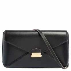 Carolina Herrera Black Leather Envelope Flap Crossbody Bag Women