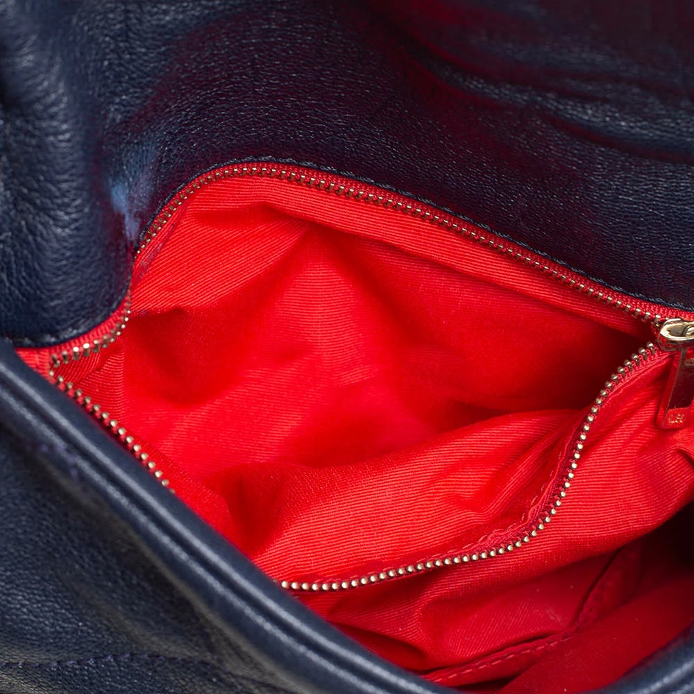 Carolina Herrera Blue Quilted Leather Flap Chain Shoulder Bag Women